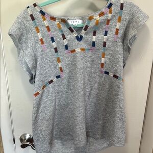 THML Gray Short Sleeve Top with Colorful Embroidered Accents
